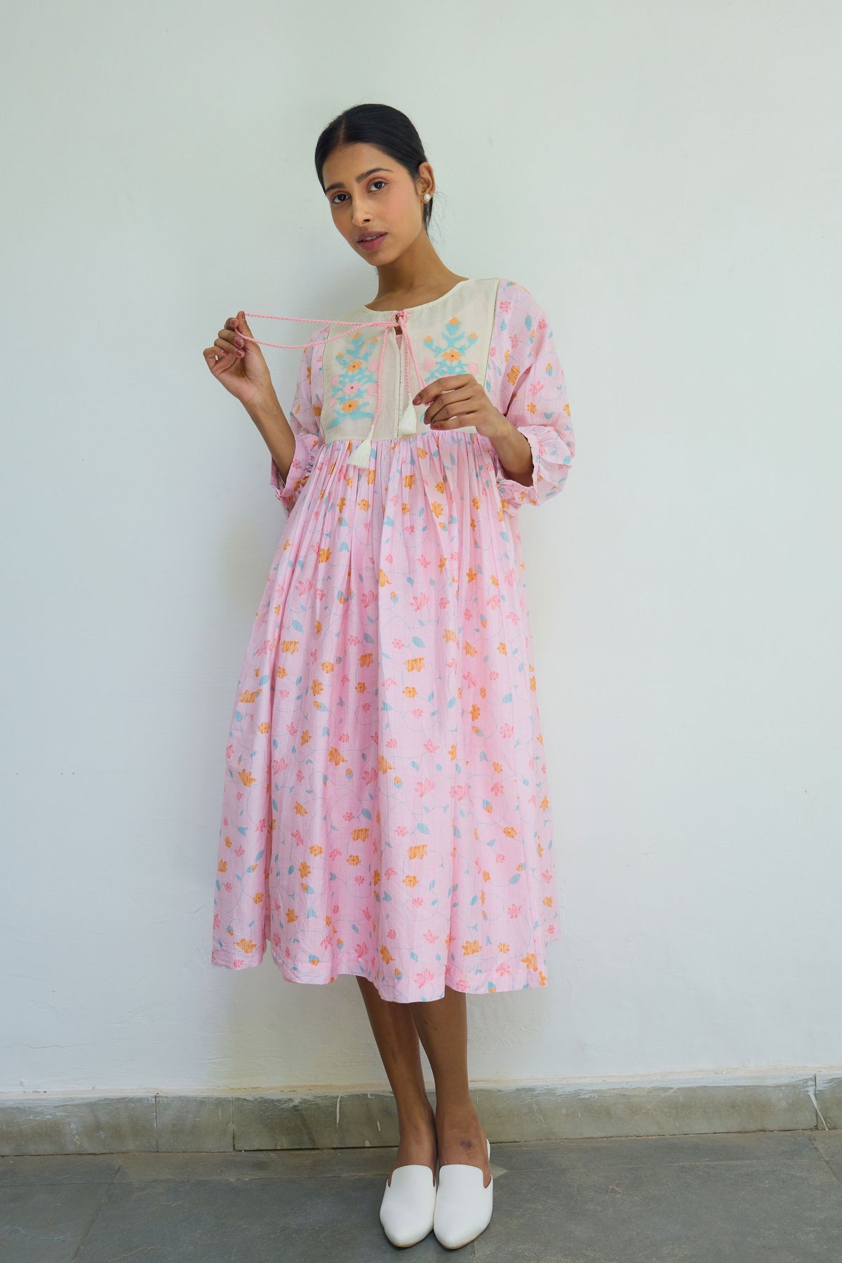 Pink Floral Chanderi Dress