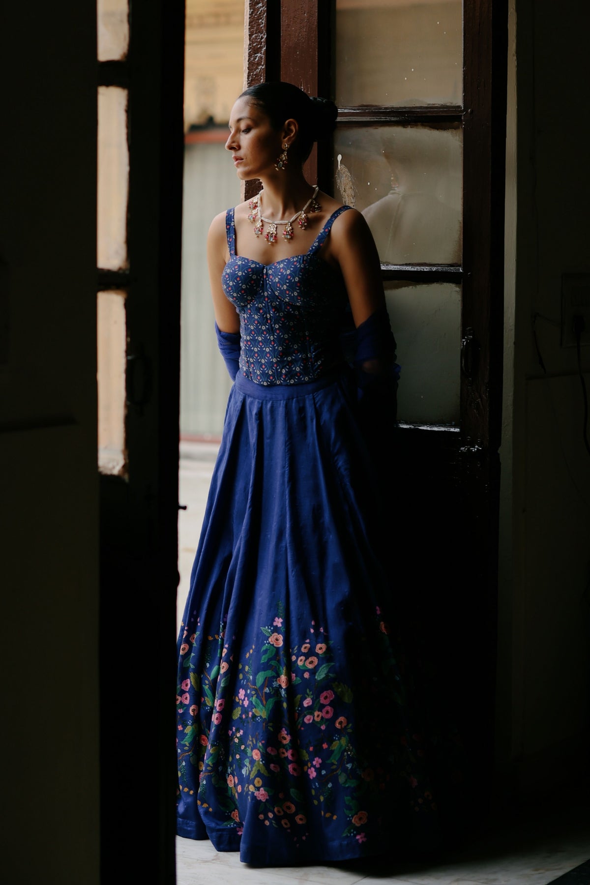 Blue Printed Lehenga Set