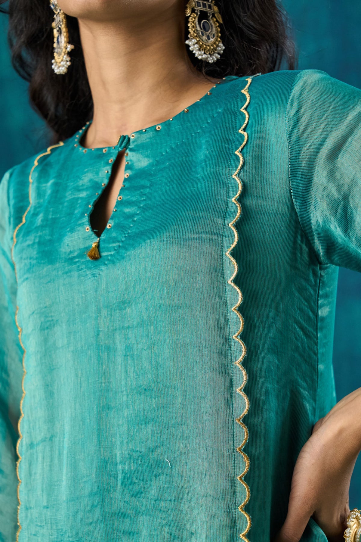 Teal Zari Stripe Kurta Sets