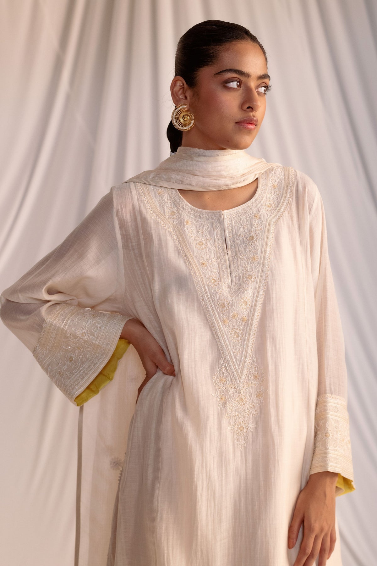 Champagne Embroidered Tunic Set