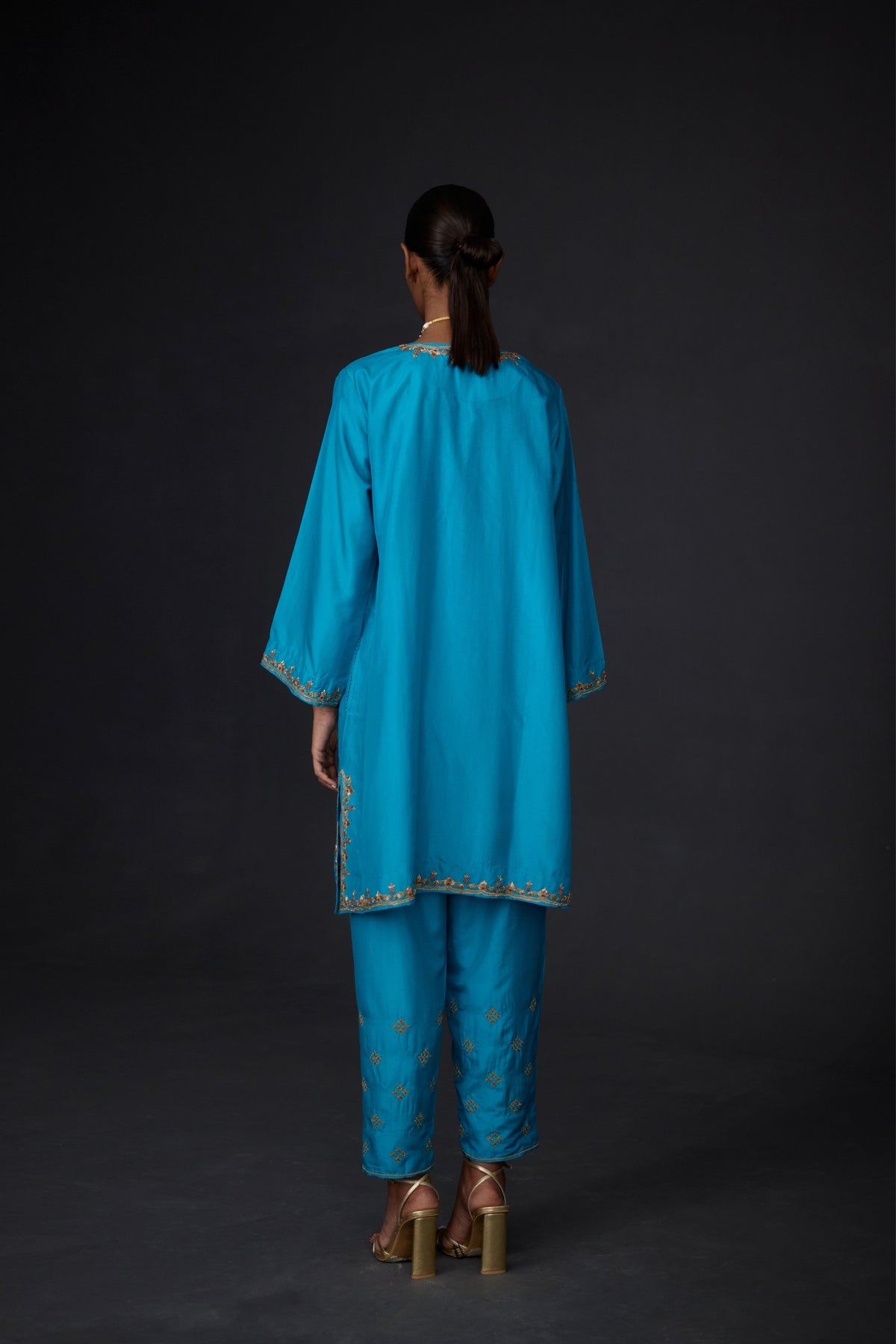 Turquoise Embroidered Tunic With Trouser