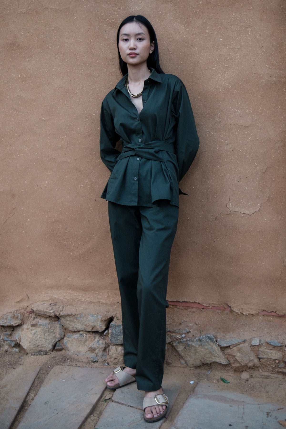 Green Nara Front Knot Shirt