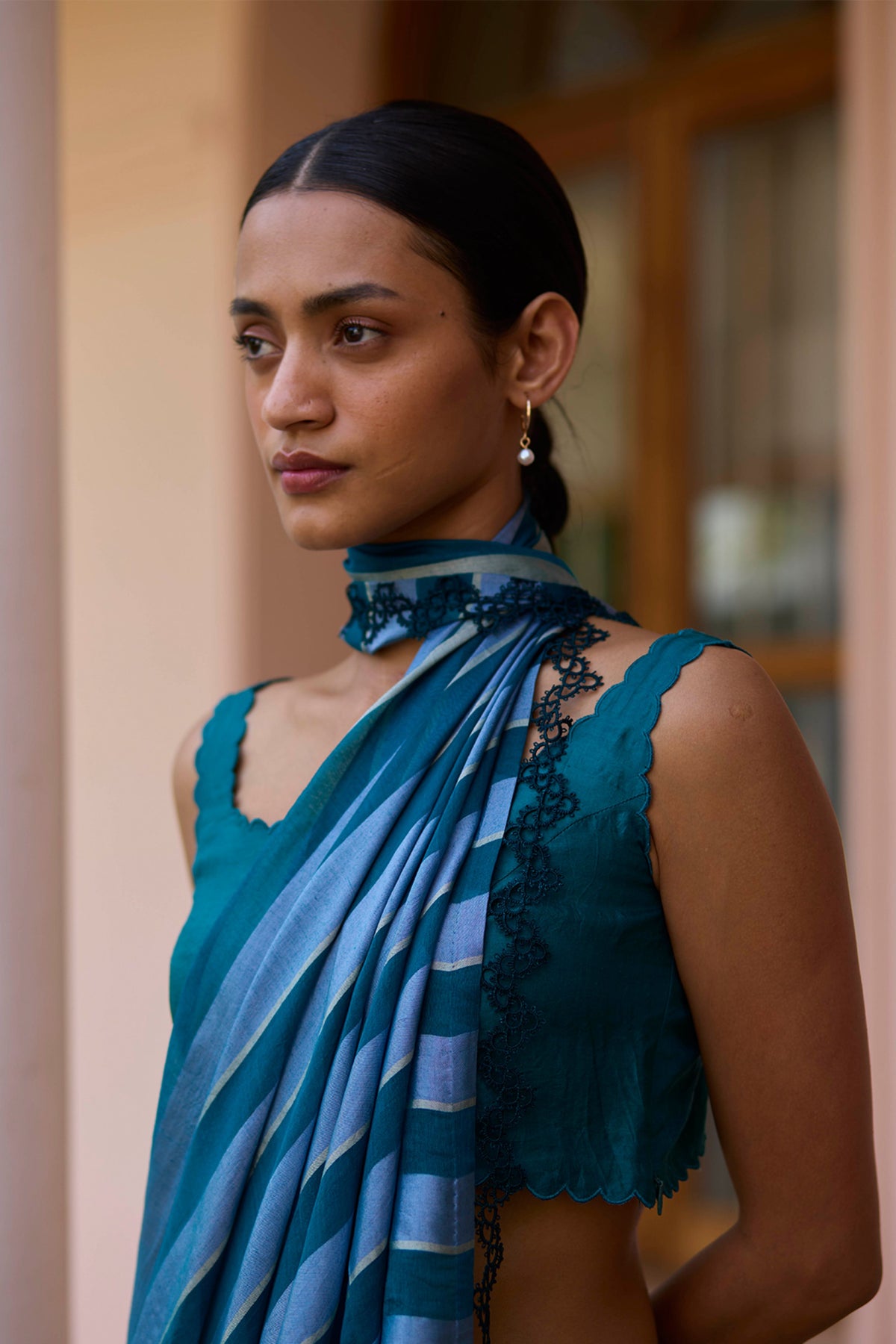 Solo Symphony Teal Saree