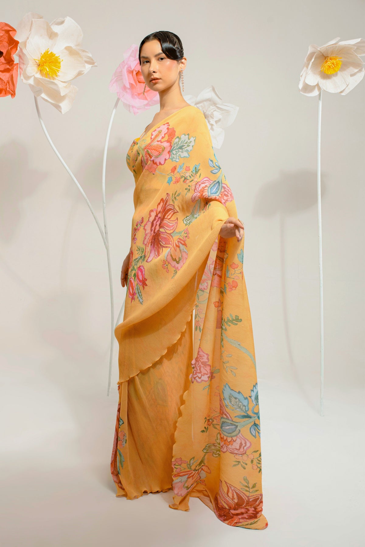 Cadmium Yellow Hand Paint Saree