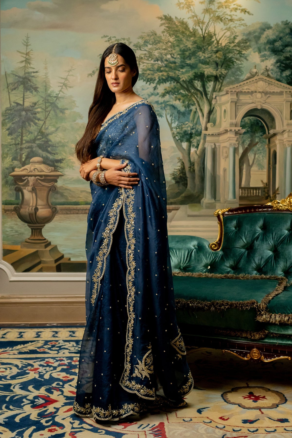 Deep Blue Embroidered Saree