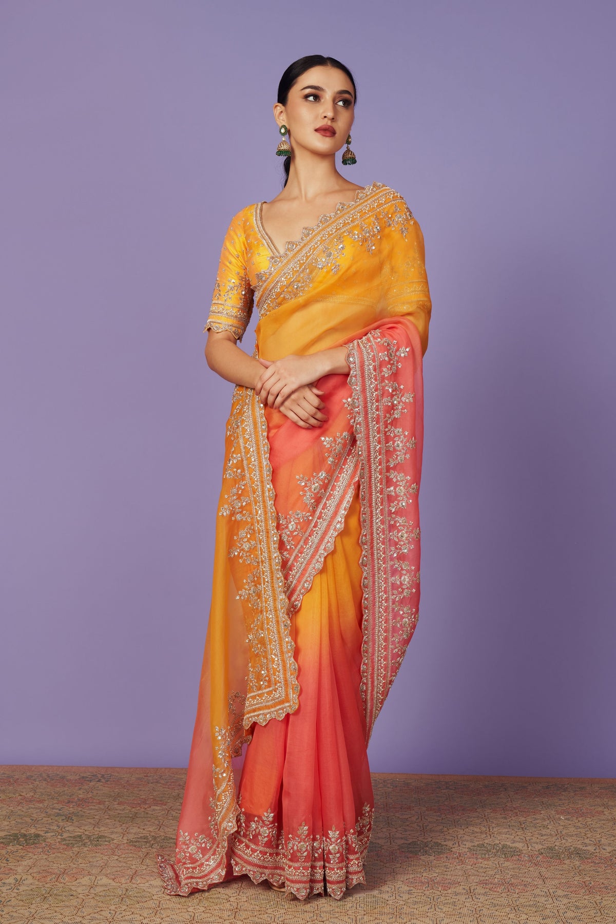 Zardozi Zig Zag Border Saree Set