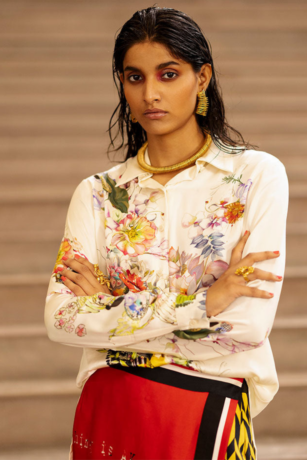 Floral Print Shirt With Wrap Skirt