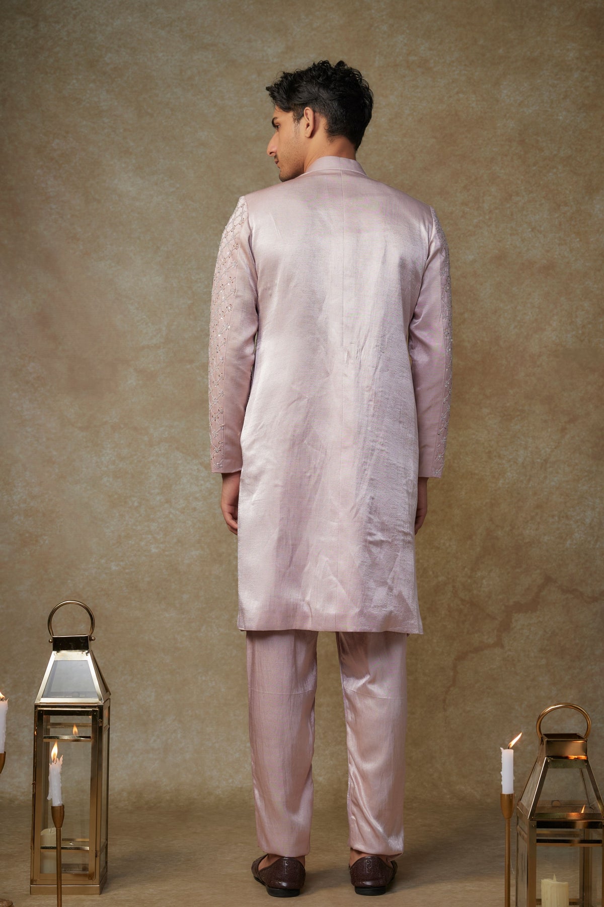 Dusty Pink Embroidered Sherwani Set