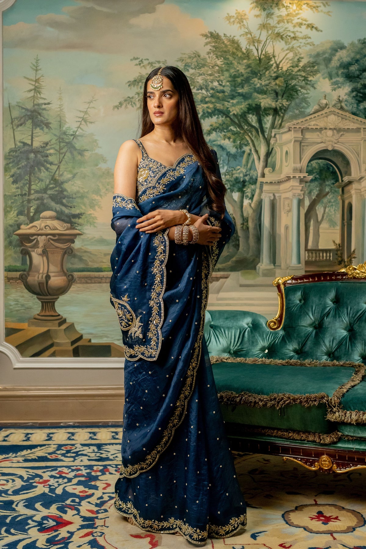 Deep Blue Embroidered Saree