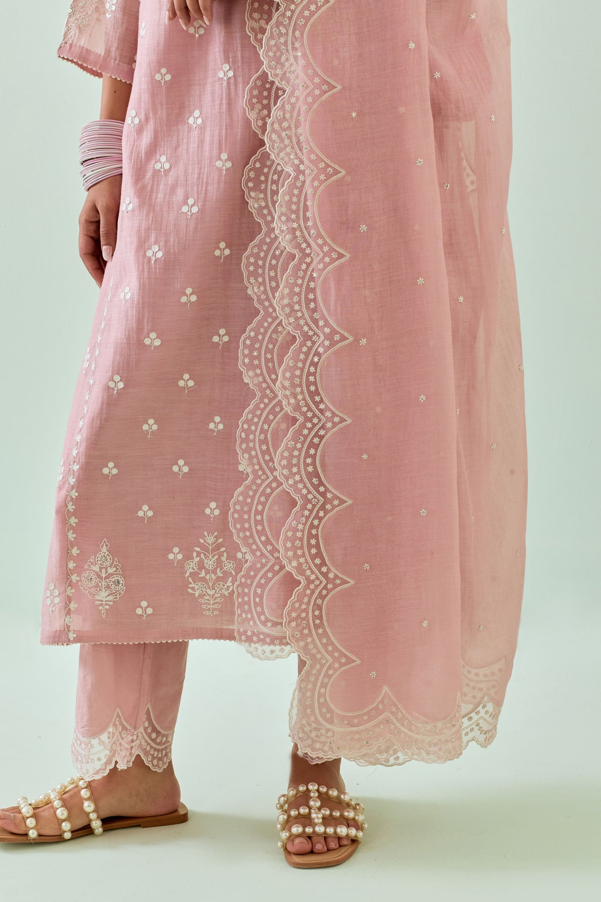 Pink Scalloped Straight Kurta Set