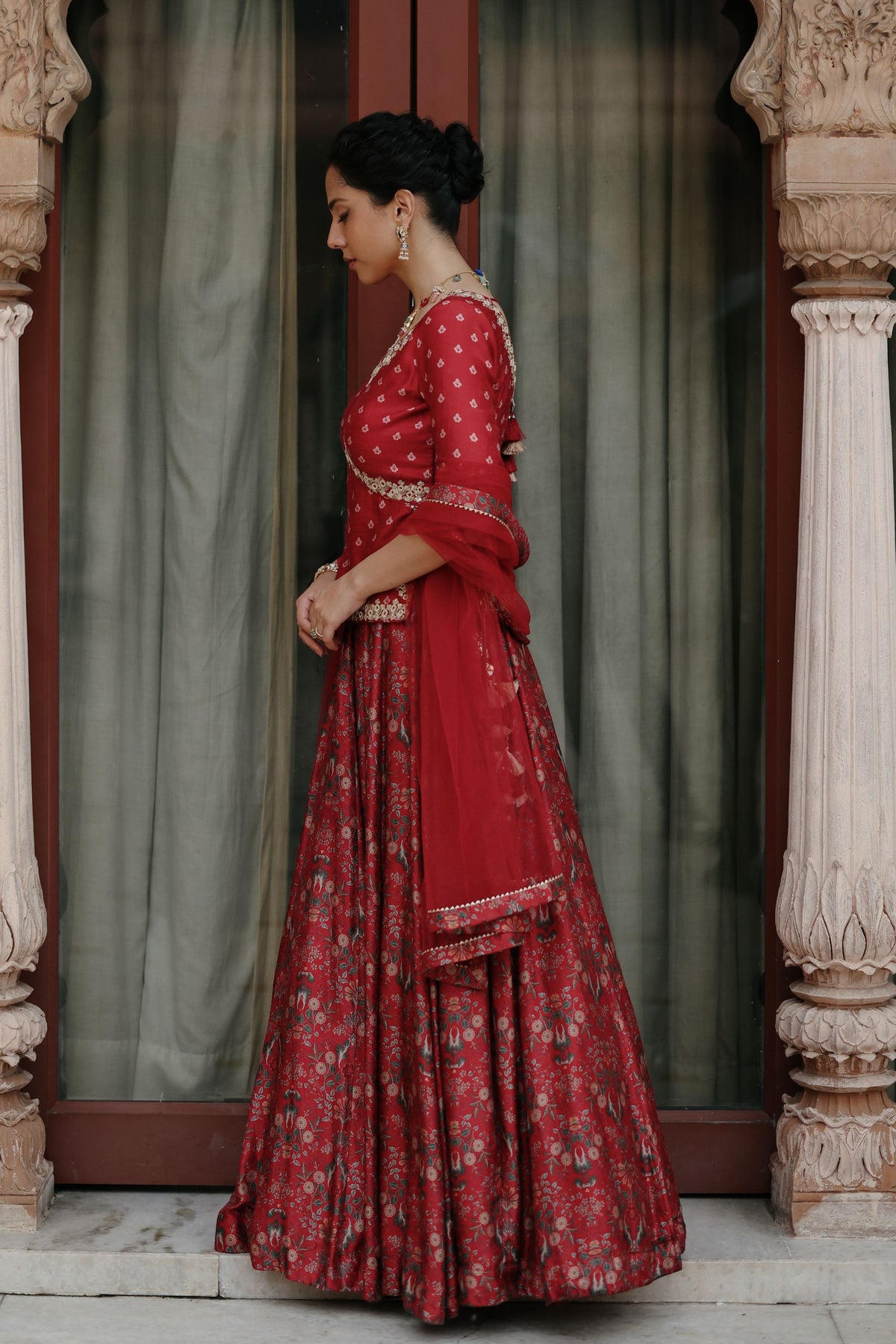 Red Embroidered Lehenga Set