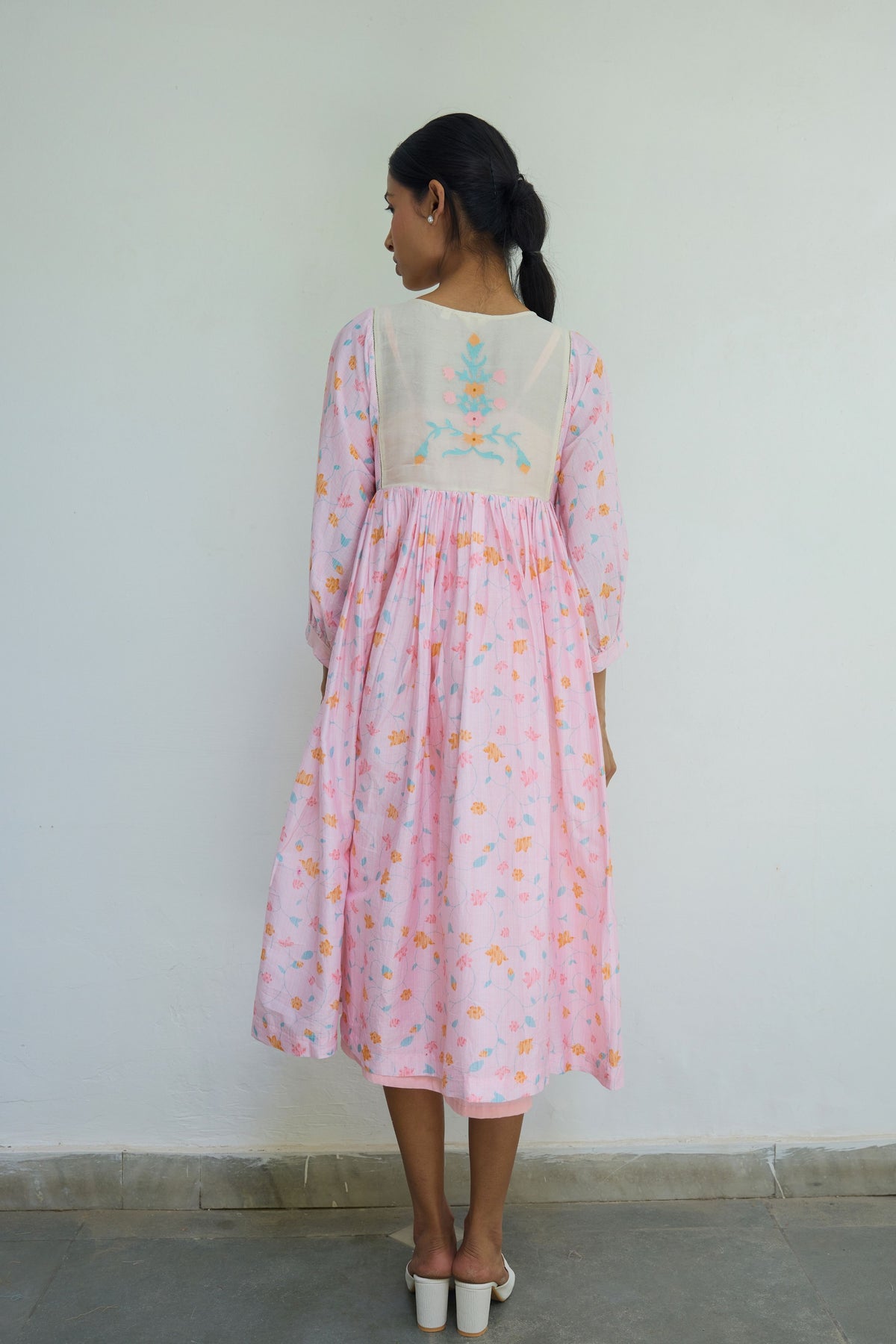 Pink Floral Chanderi Dress