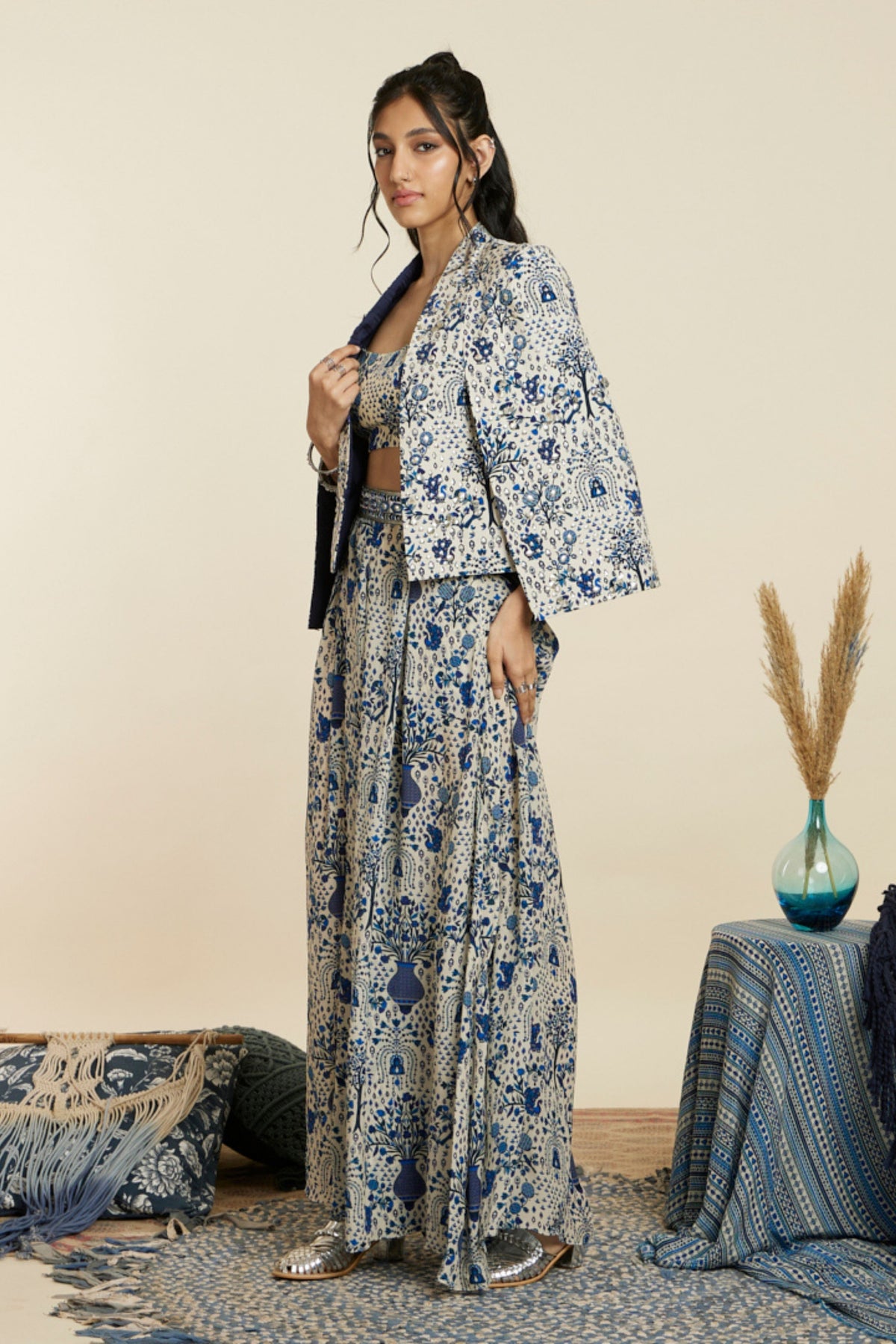 Safar Blue Jaal Print Noor Jacket Set