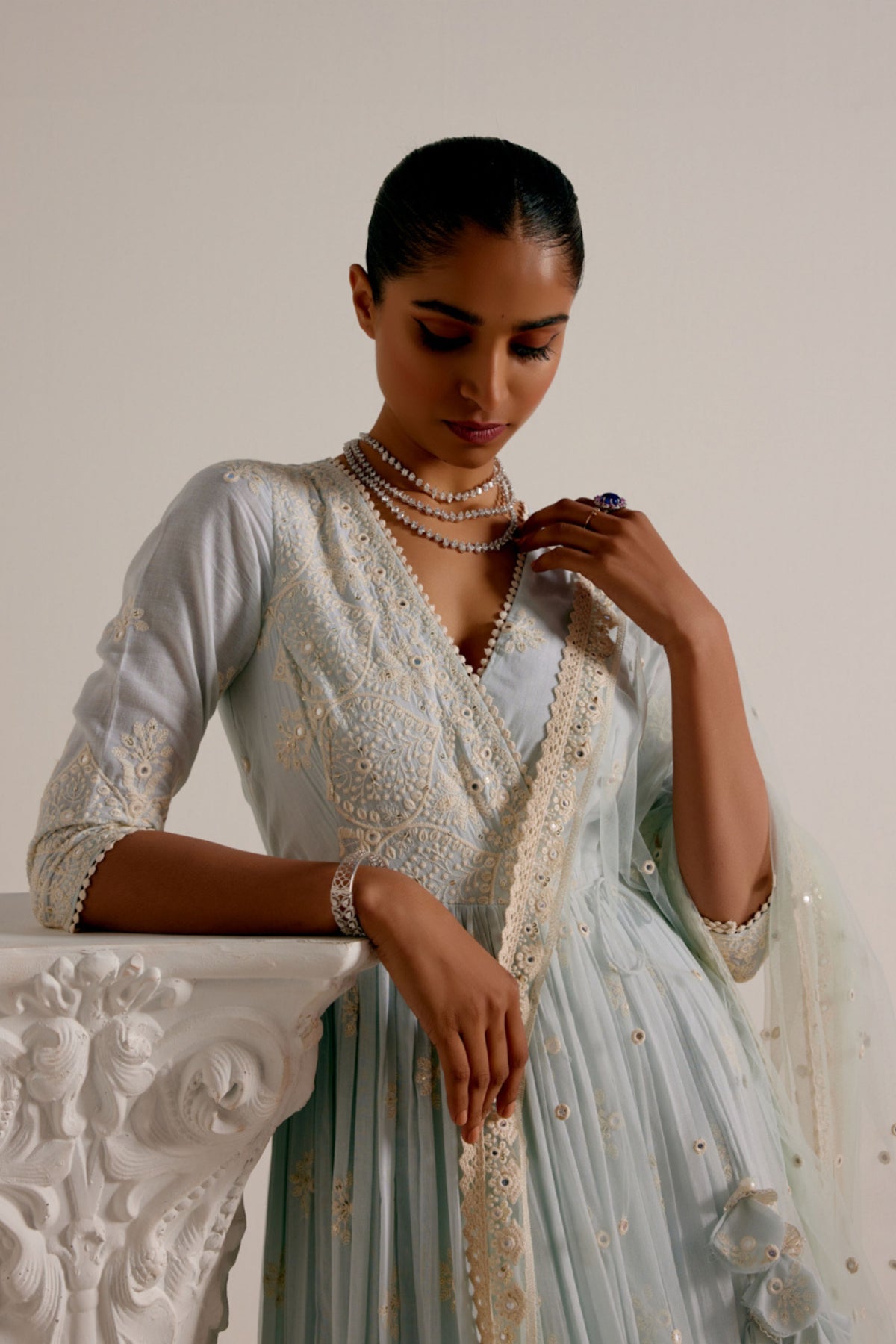 Ice Blue Ambi Anarkali Set