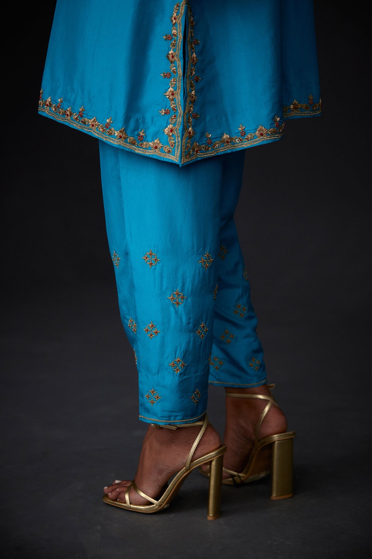 Turquoise Embroidered Tunic With Trouser