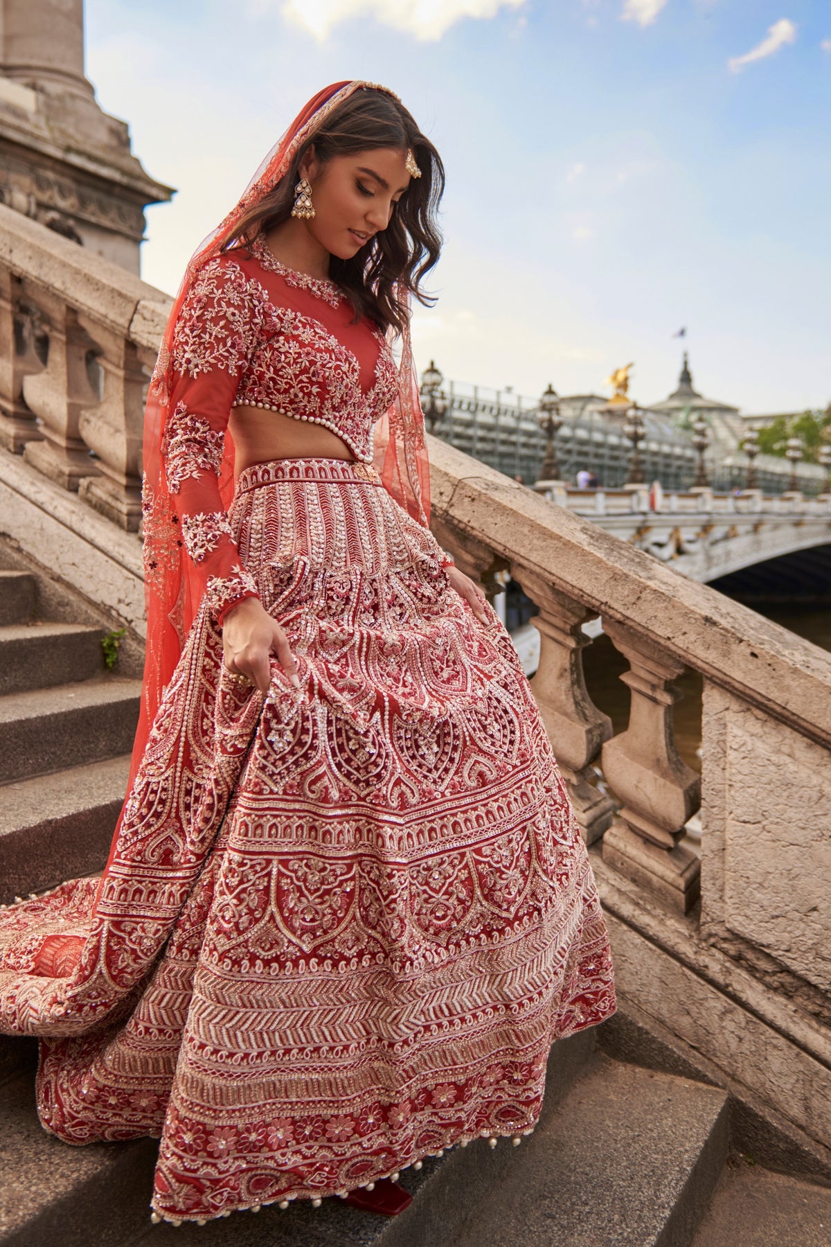 Full Sleeve Red Lehenga Set