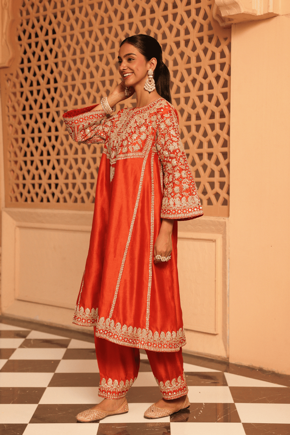 Orange Chauga With Salwar And Odhni