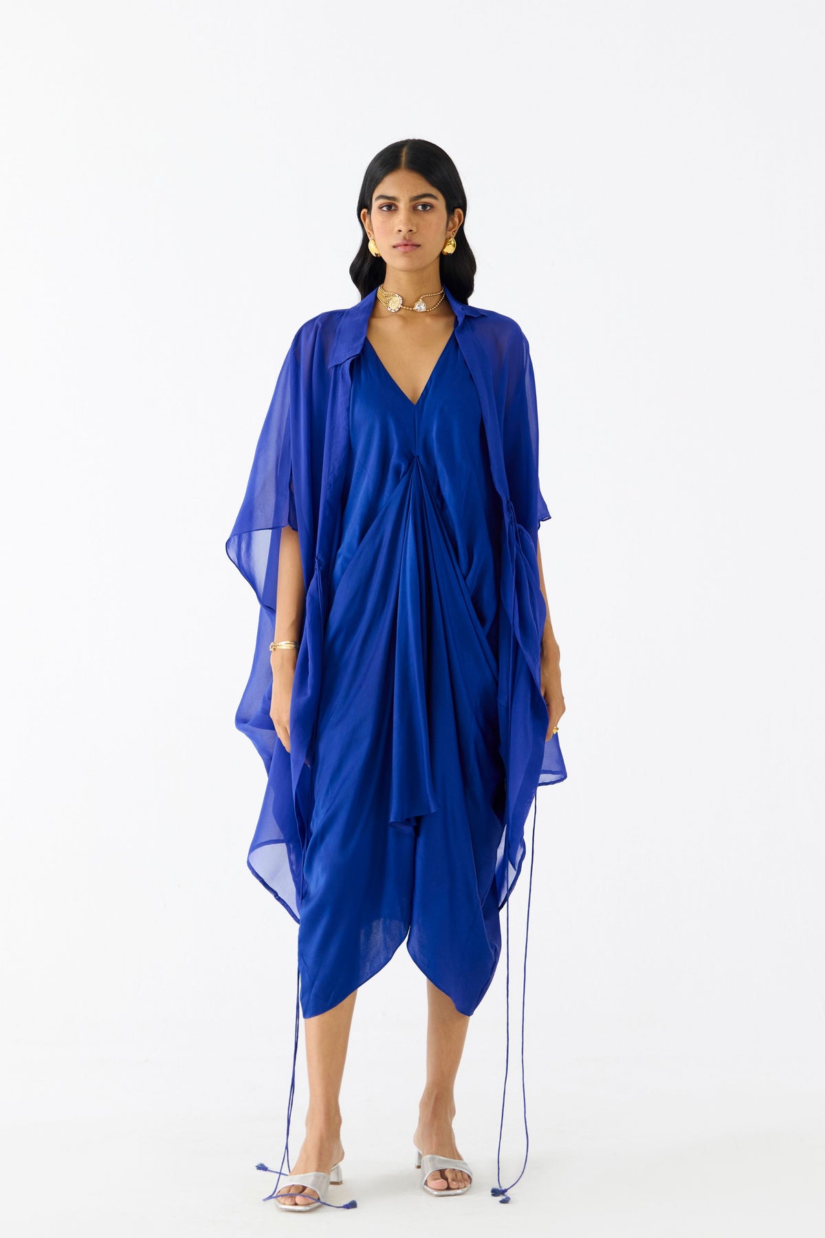 Royal Midi Dress With Organza Cape