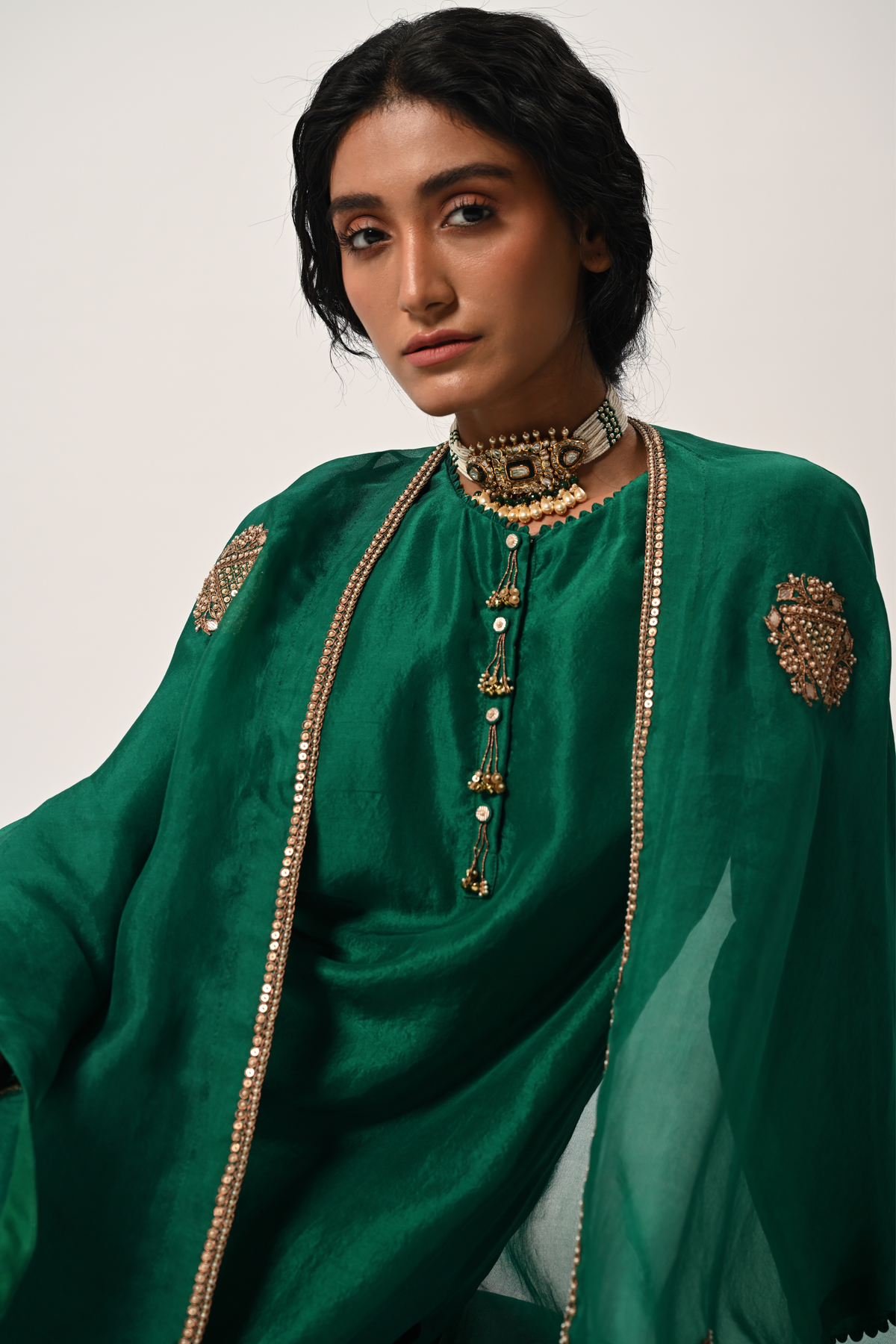 Emerald Green Kurta With Cape