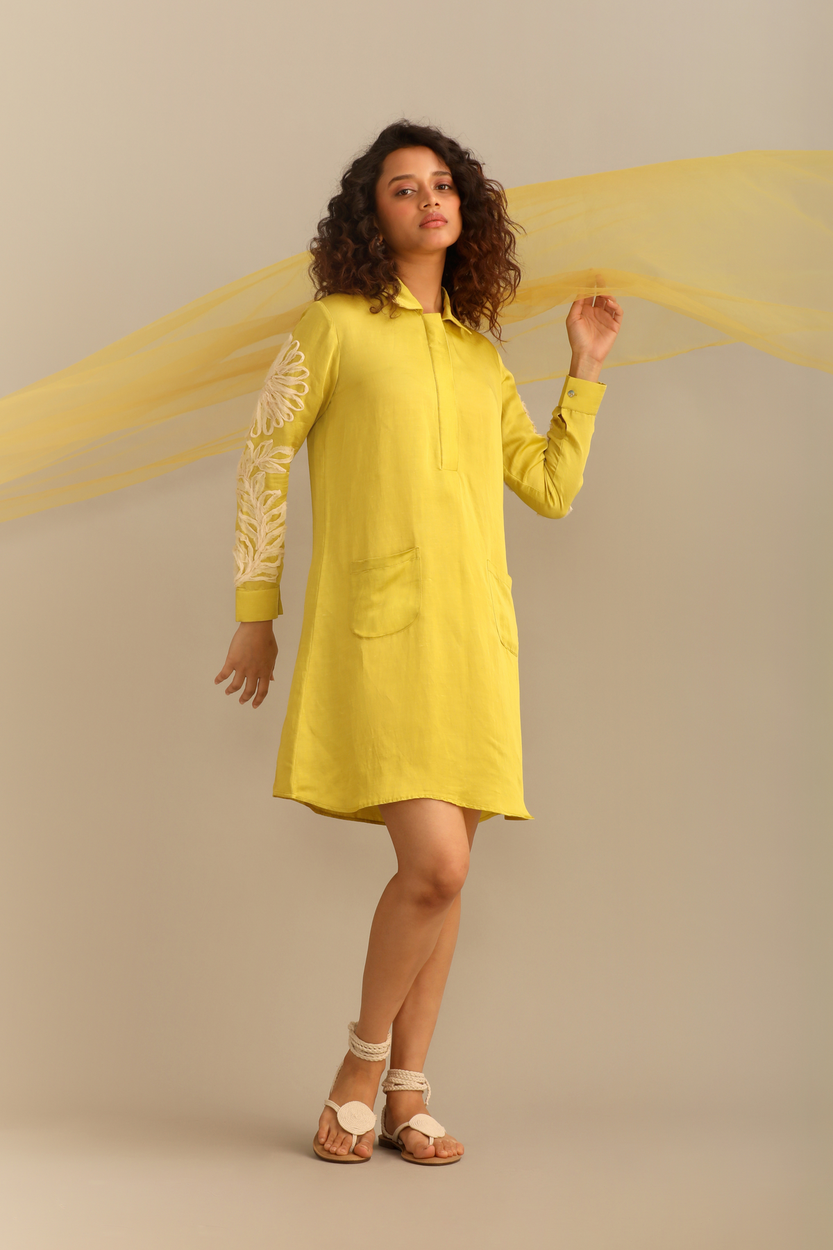 Lime Linen Satin Dress