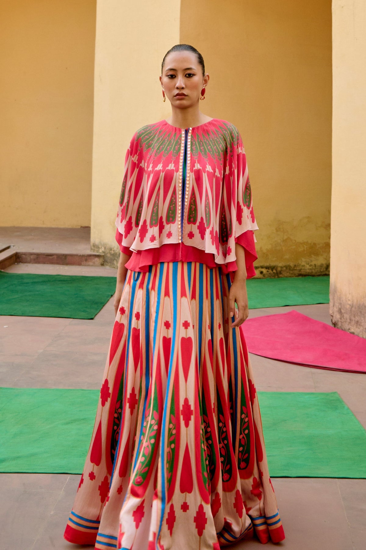 Ivory Red Kilim Lehenga Set