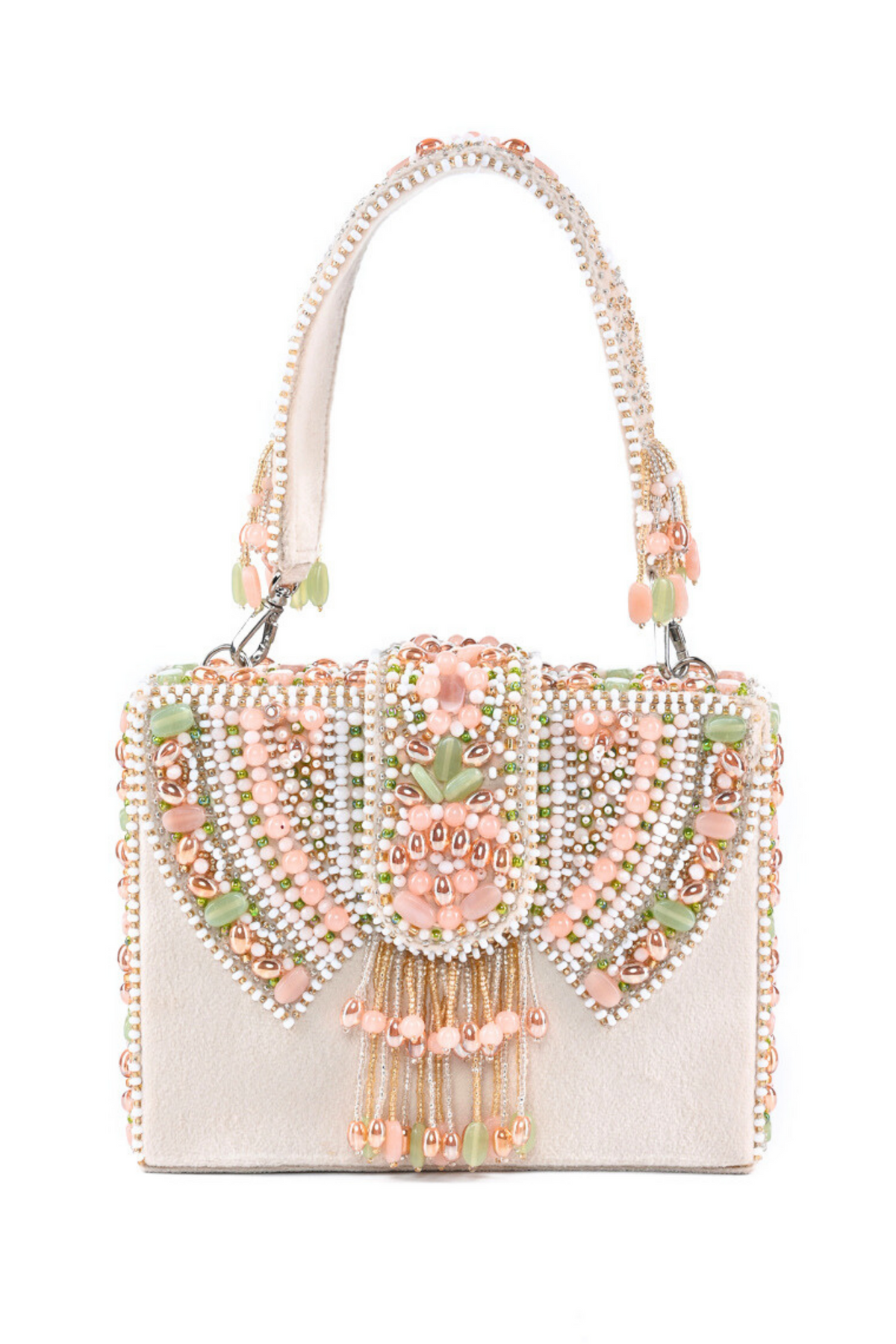 Sara Ivory Embellished Box Bag