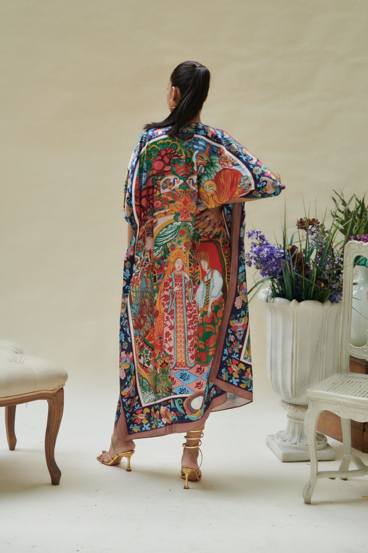 Multicolor V Neck Long Kaftan