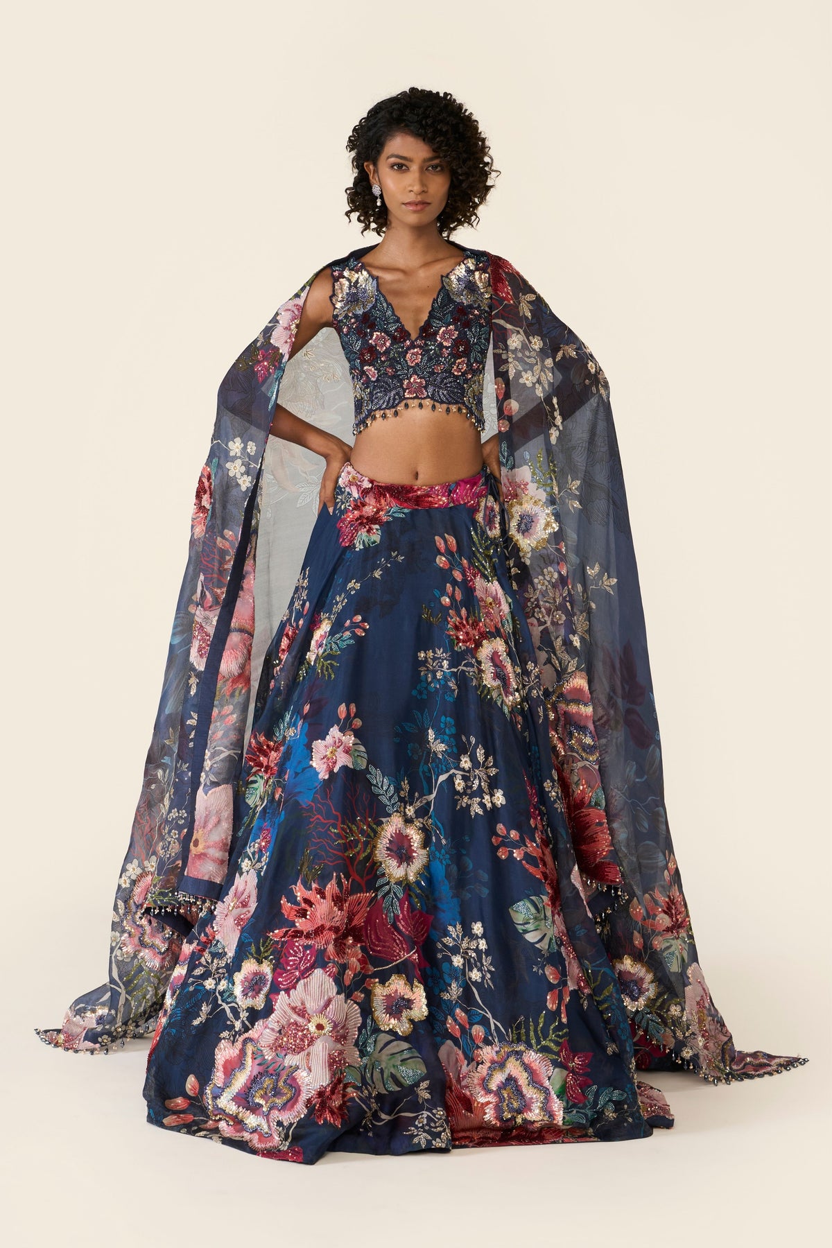 Blue Printed Lehenga Set