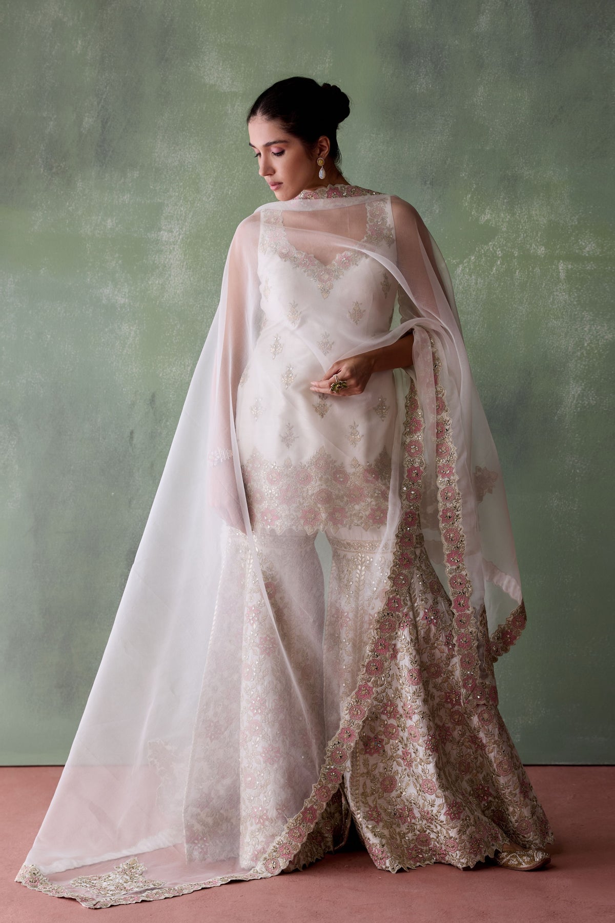 White Silk Sharara Set