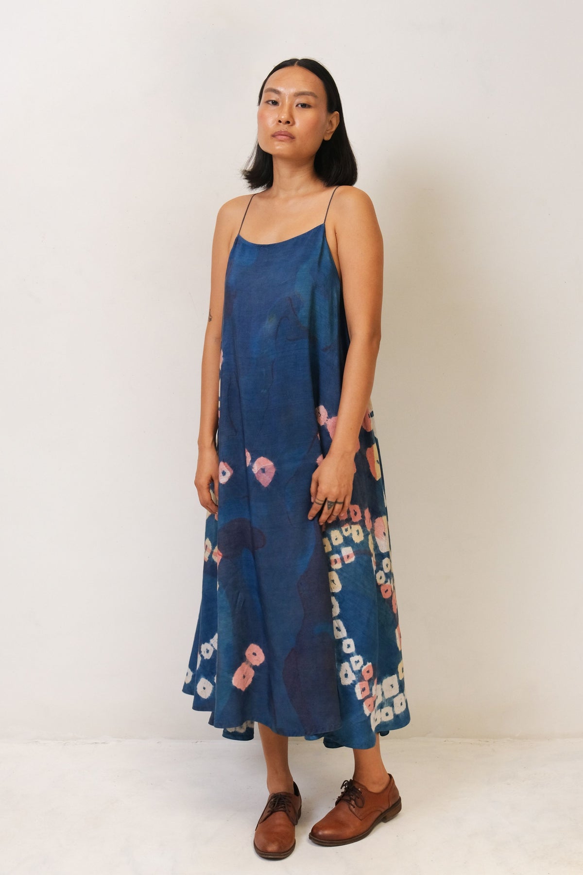 Indigo Screenprinted Silk Dress