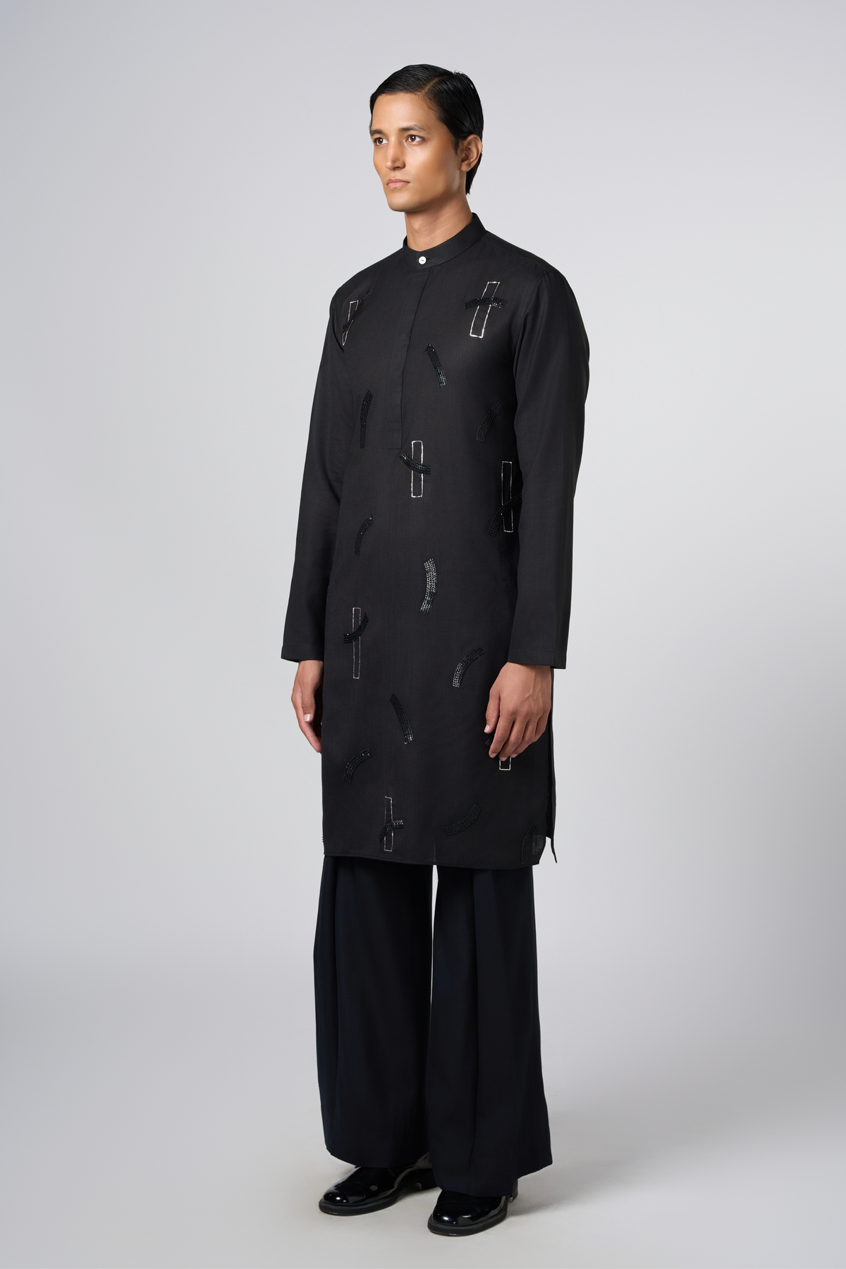 Stucco Embroidered Black Kurta