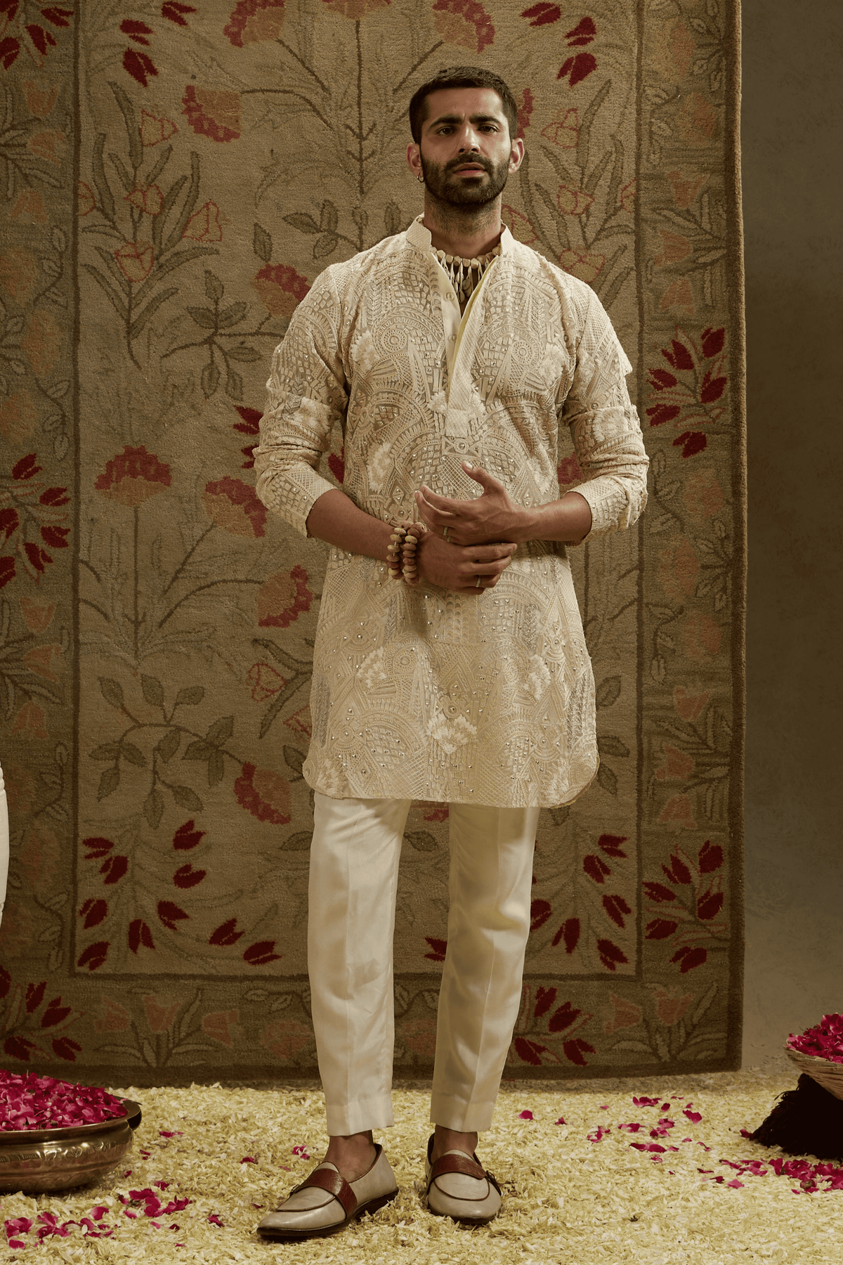 Magnolia Cream Organza Embellished Kurta