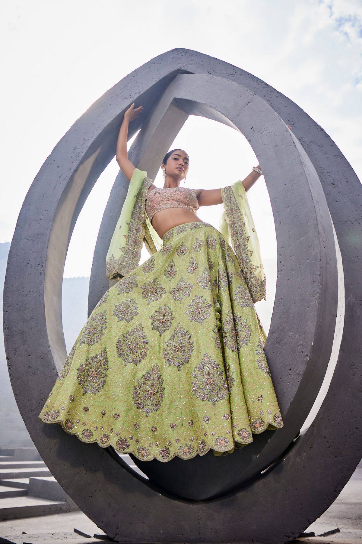 Green Big Bootha Lehenga