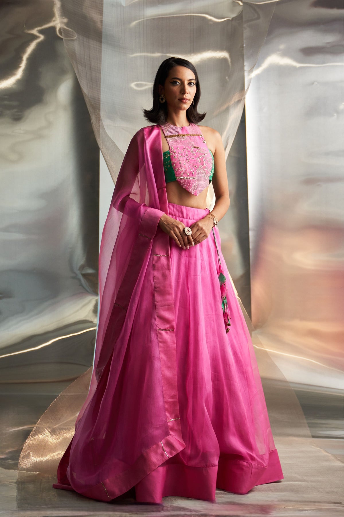 Pink Organza Lehenga Set