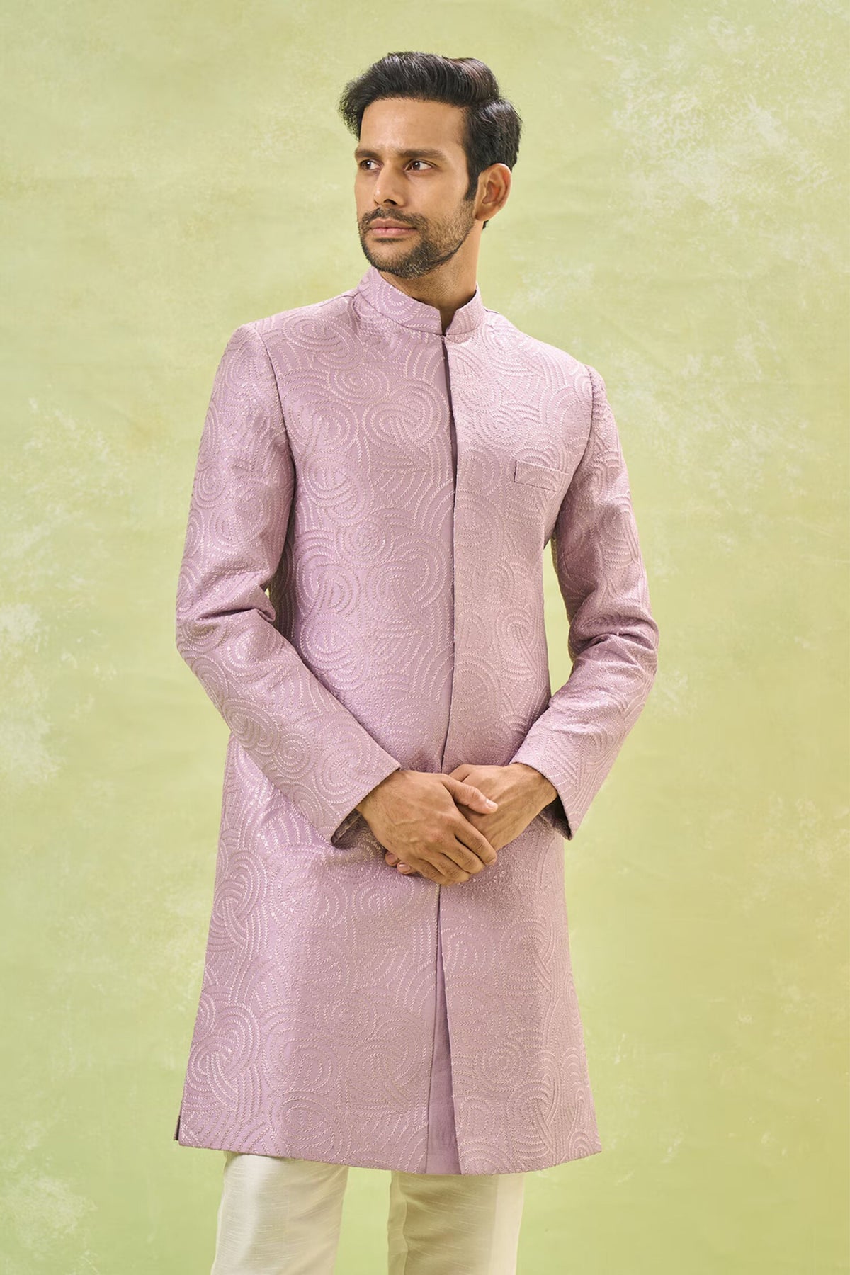 Purple Embroidered Sherwani Set