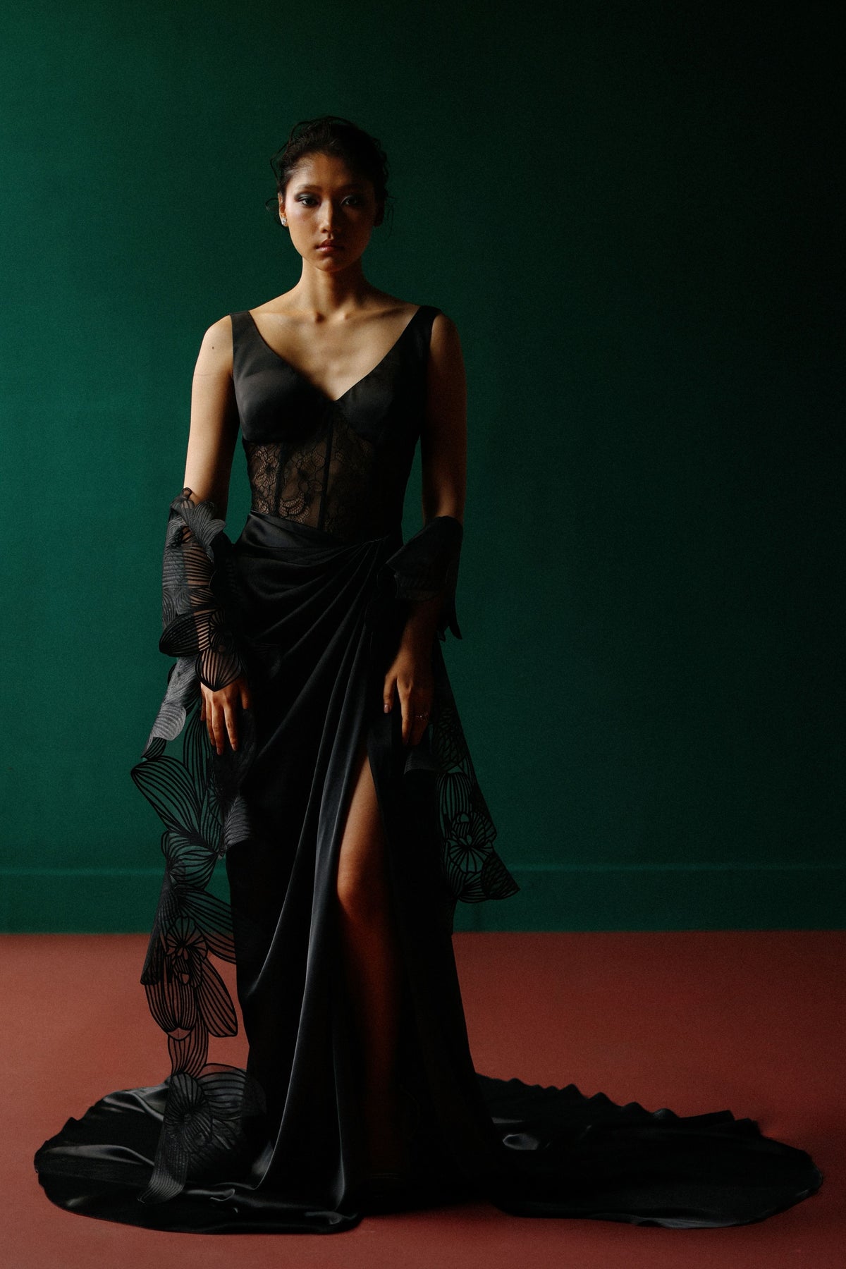 Elegant Black Gown With Shawl