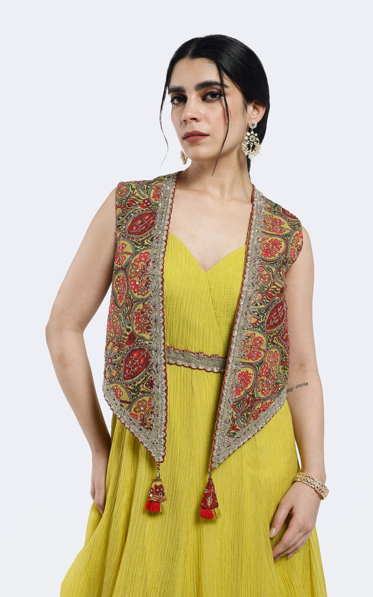 Sleeveless gown with Indo-Western Jacket