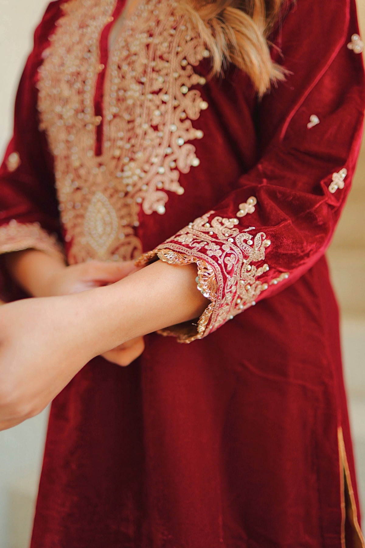 Naima Short Maroon Kurta Set