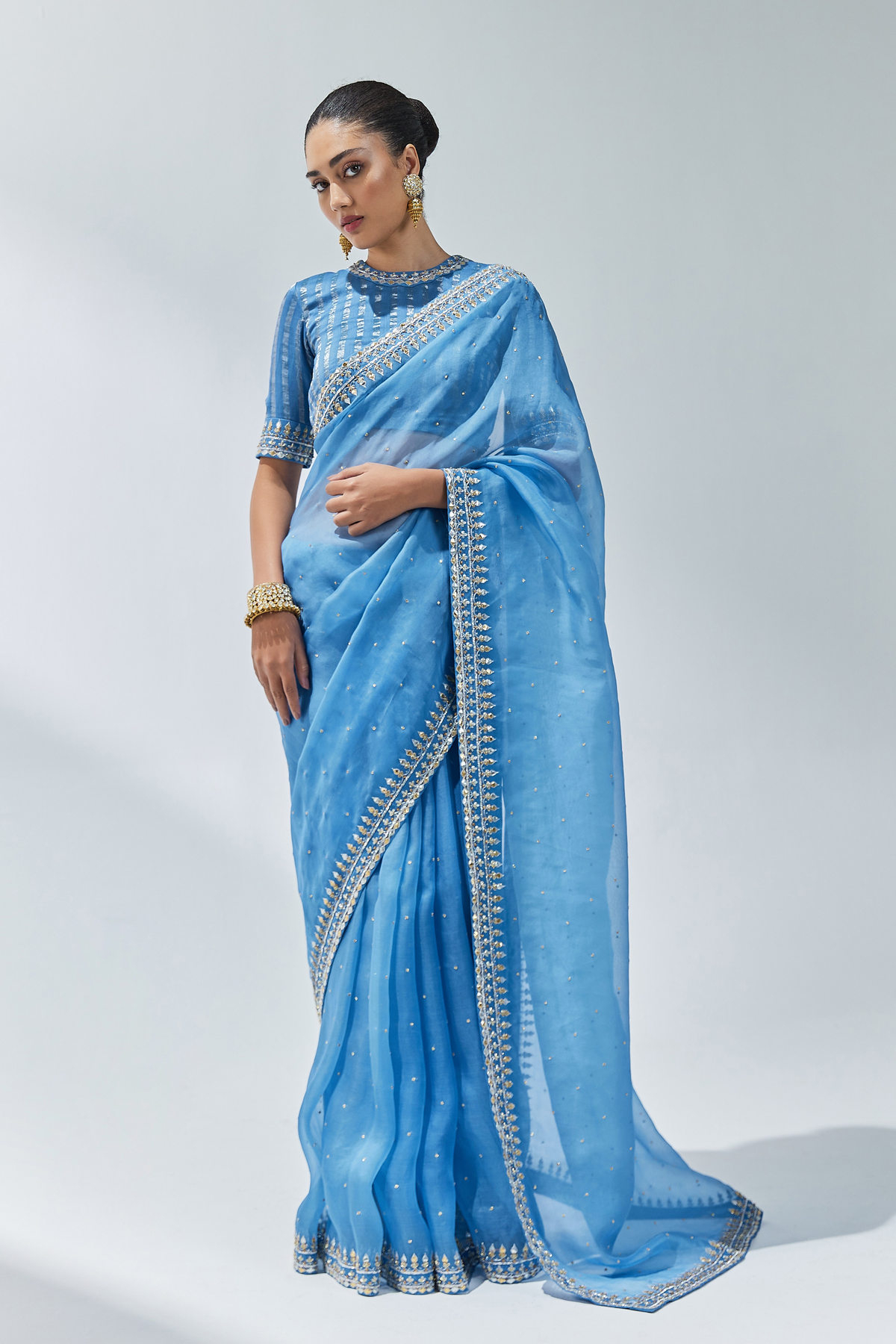 Cerulean Blue Embroidered Saree Set