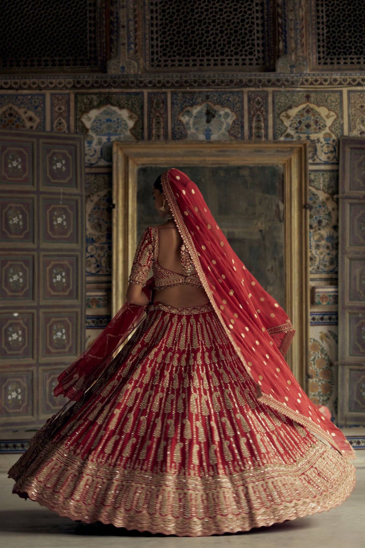 Red Beadwork Lehenga Choli Set