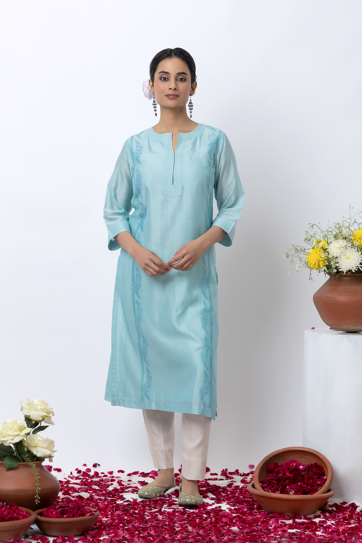 Light Blue Chanderi Kurta Set