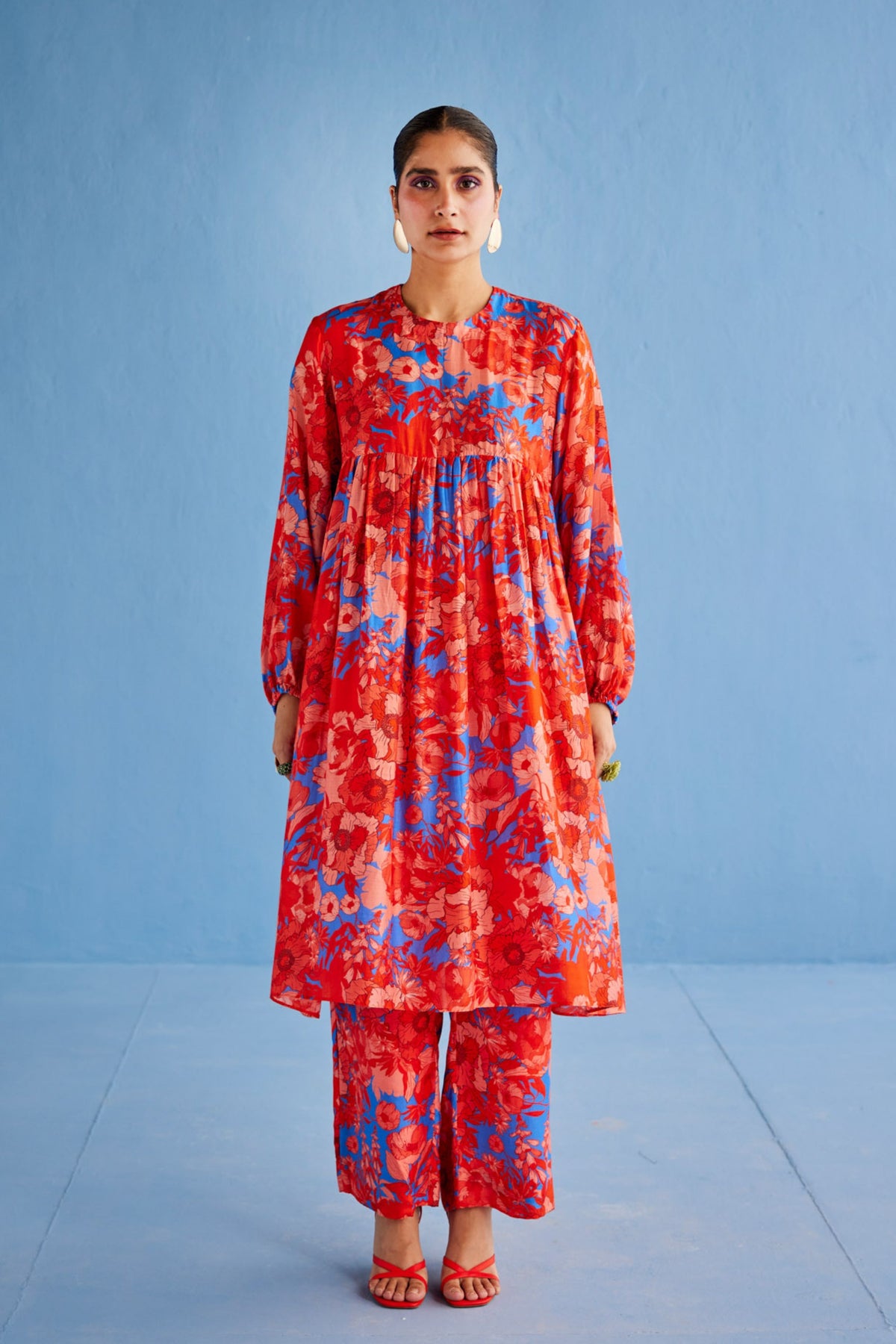 Printed Gathers Kurta Set