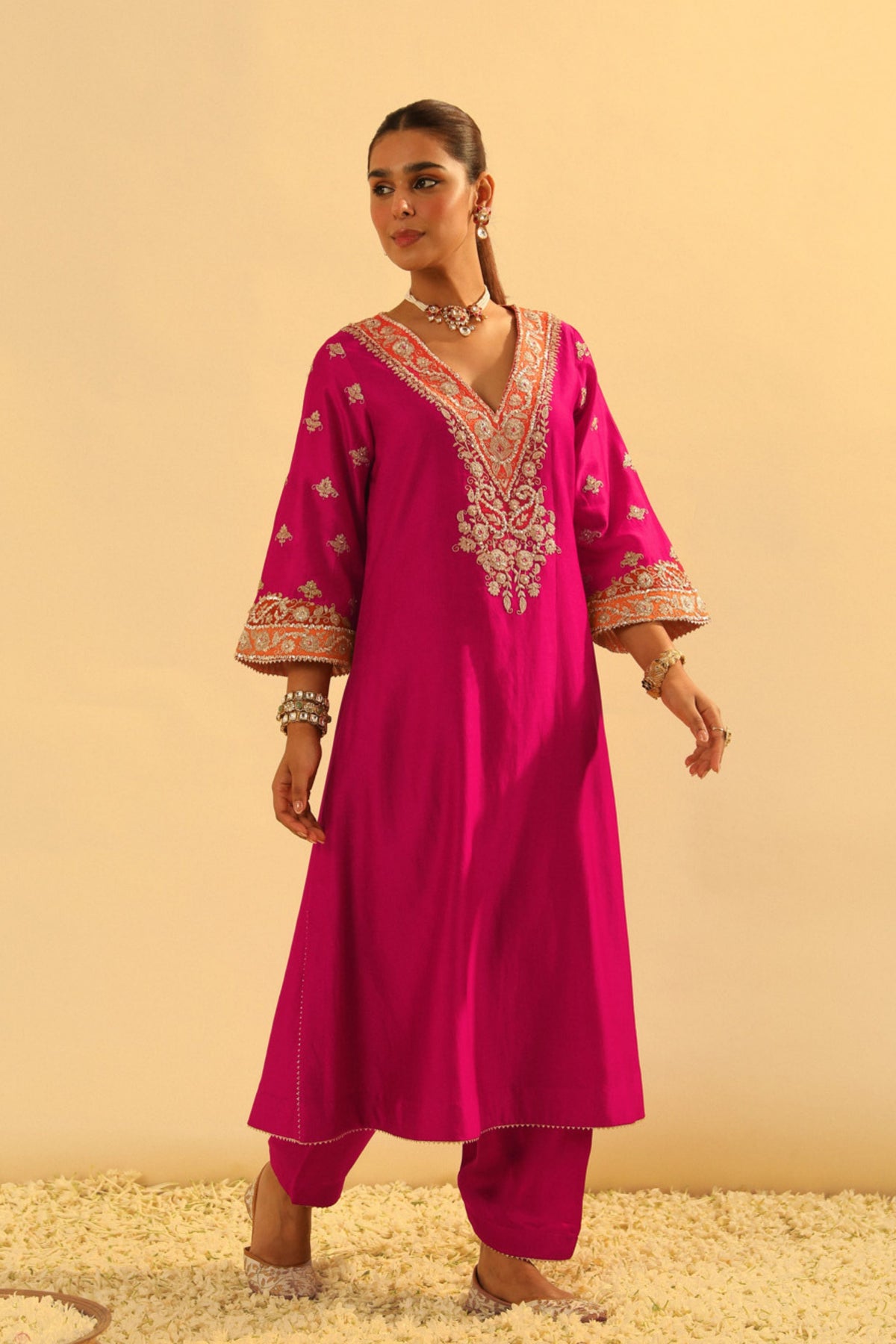 Alima Pink Long A-line Chauga With Salwar