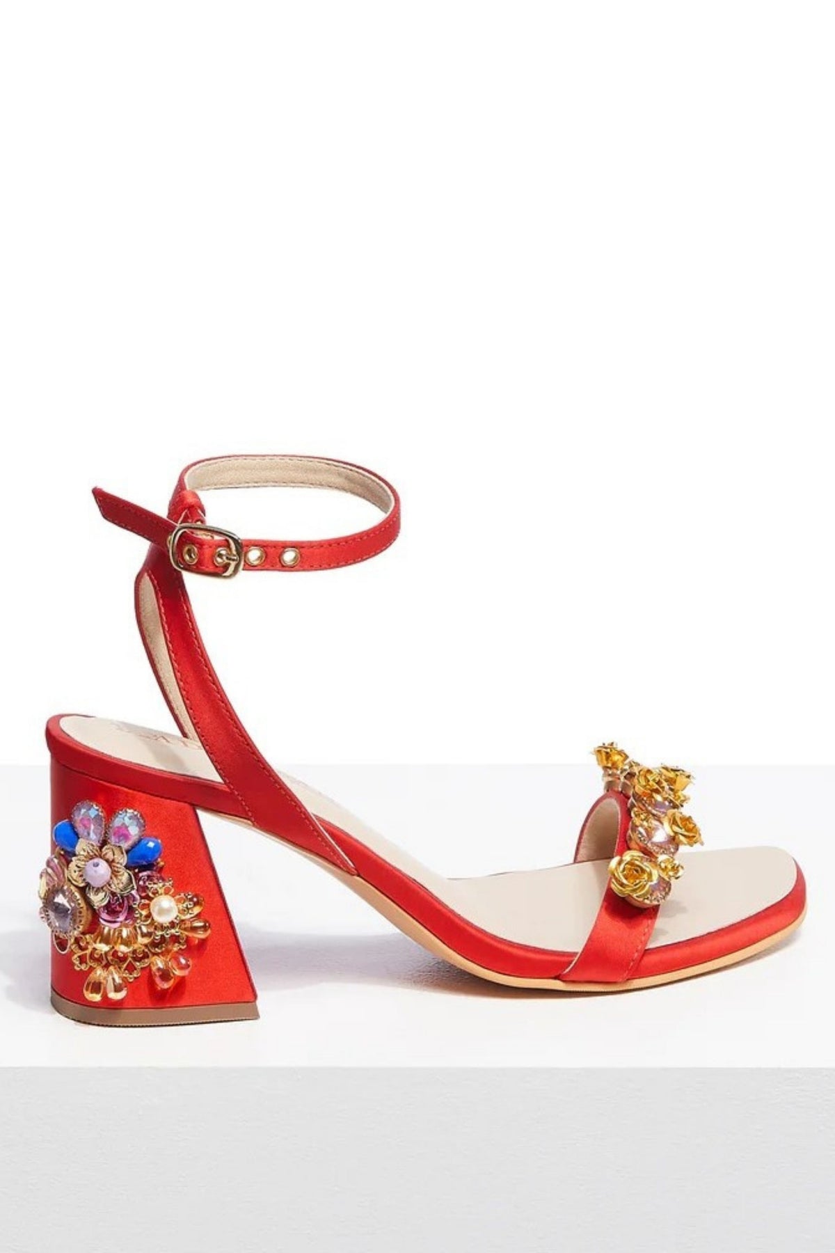 Flaming Katy - Red Embroidered Block Heels