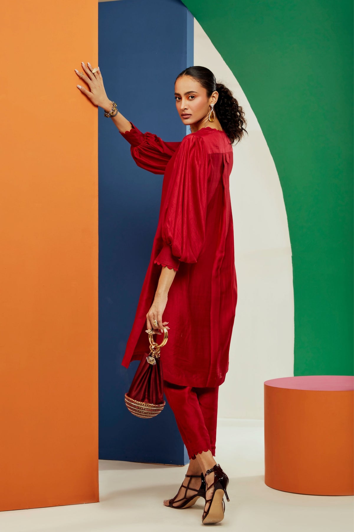 Red Straight Kurta Set