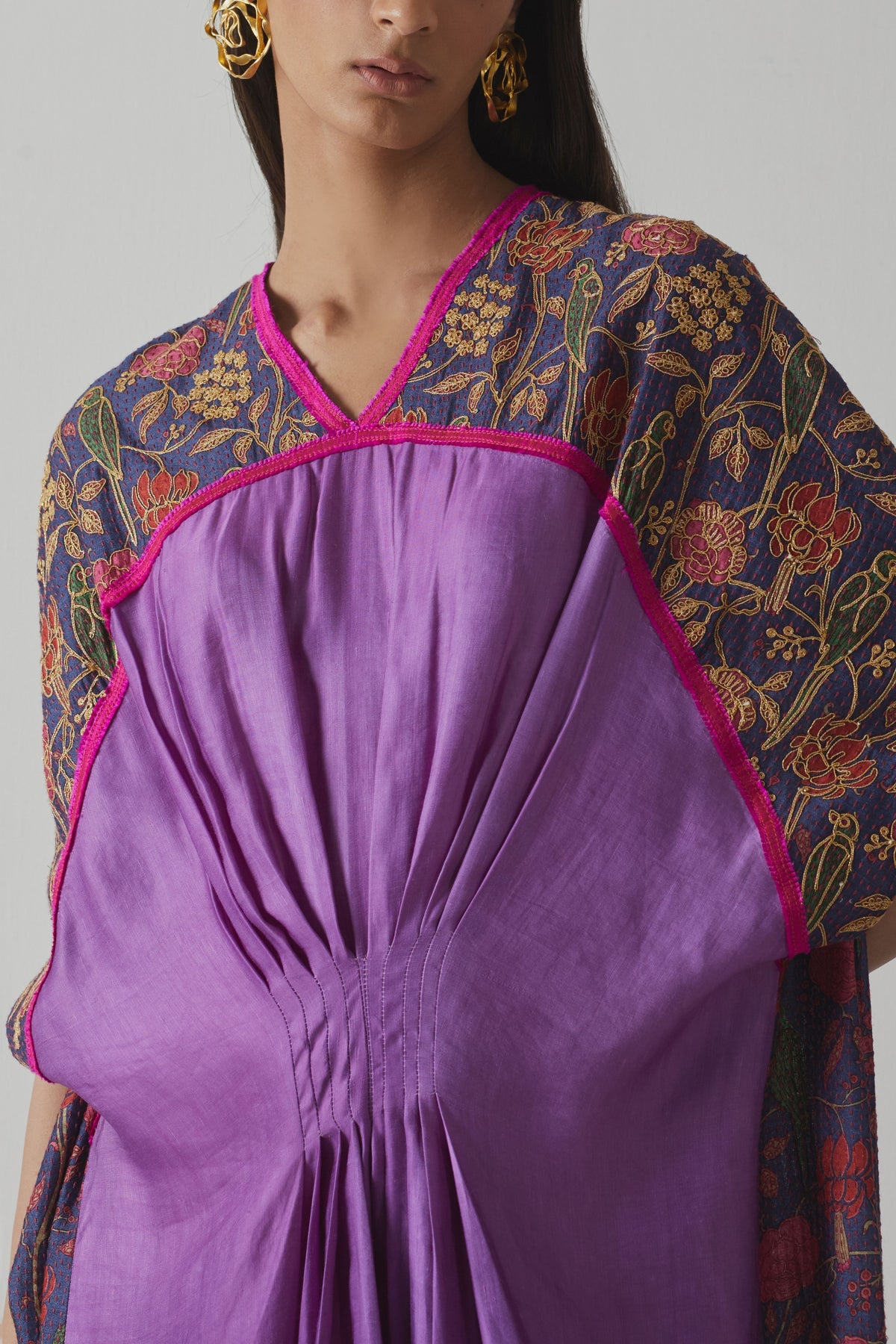 Purple Embellished Silk Kaftan