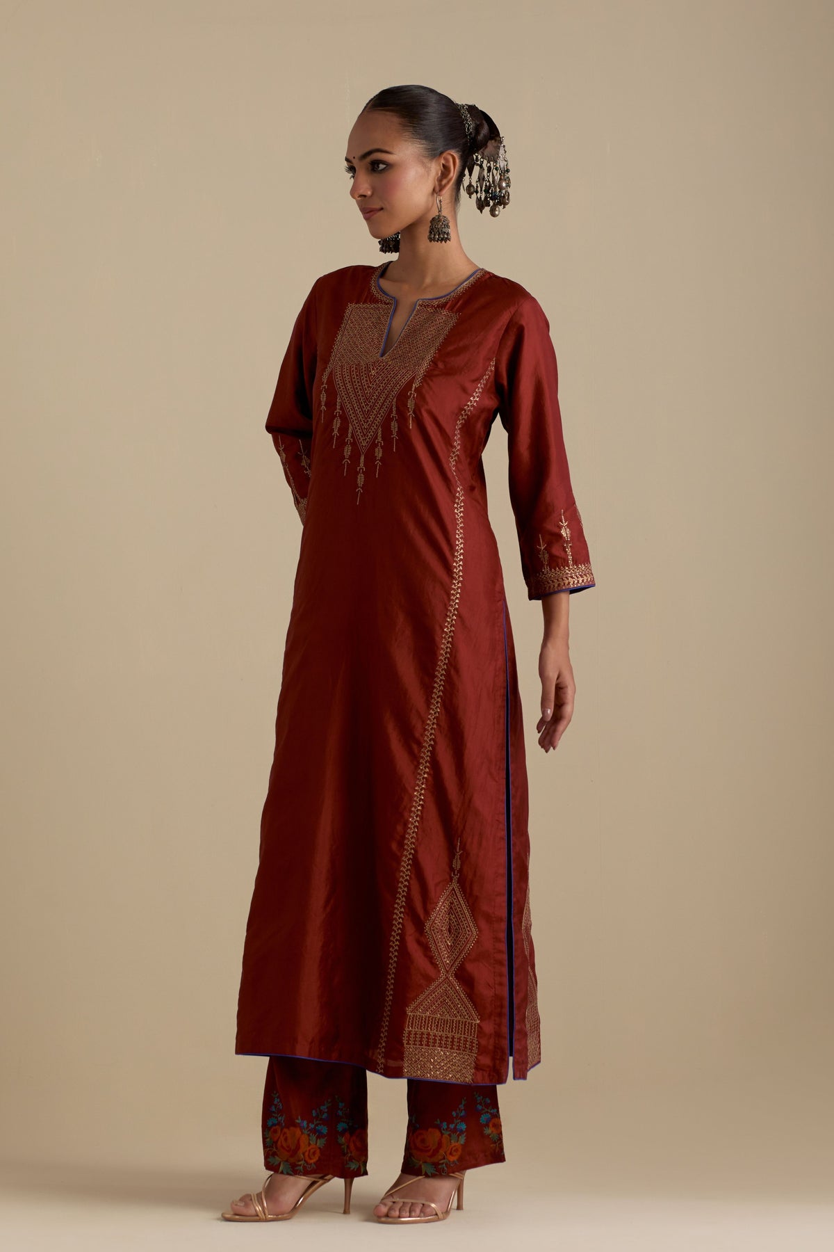 Maroon Silk Straight Kurta Set