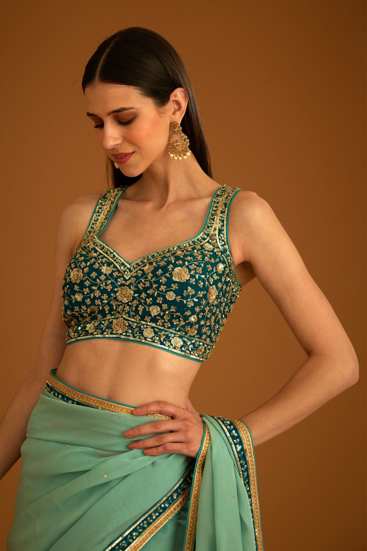 Opal green Saree set