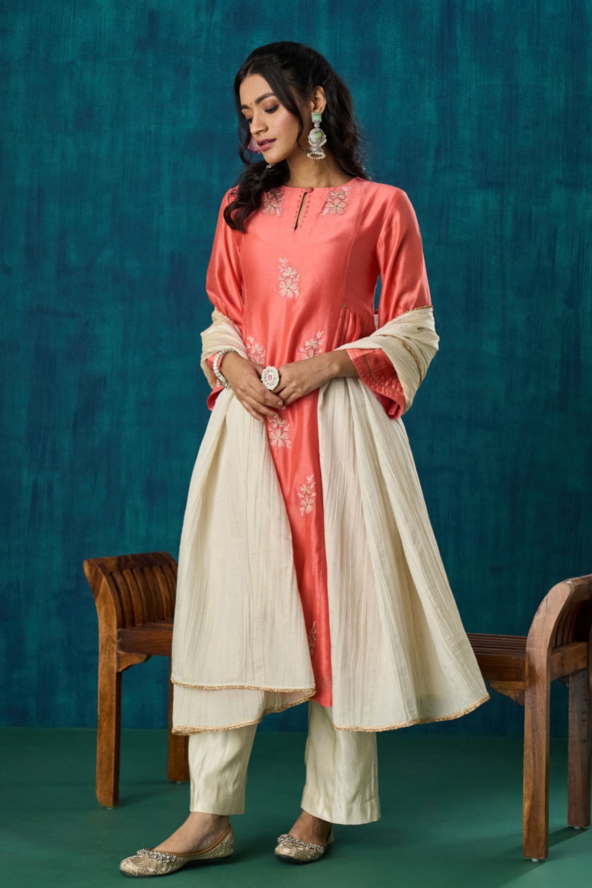 Peach Floral Urvi Kurta Sets