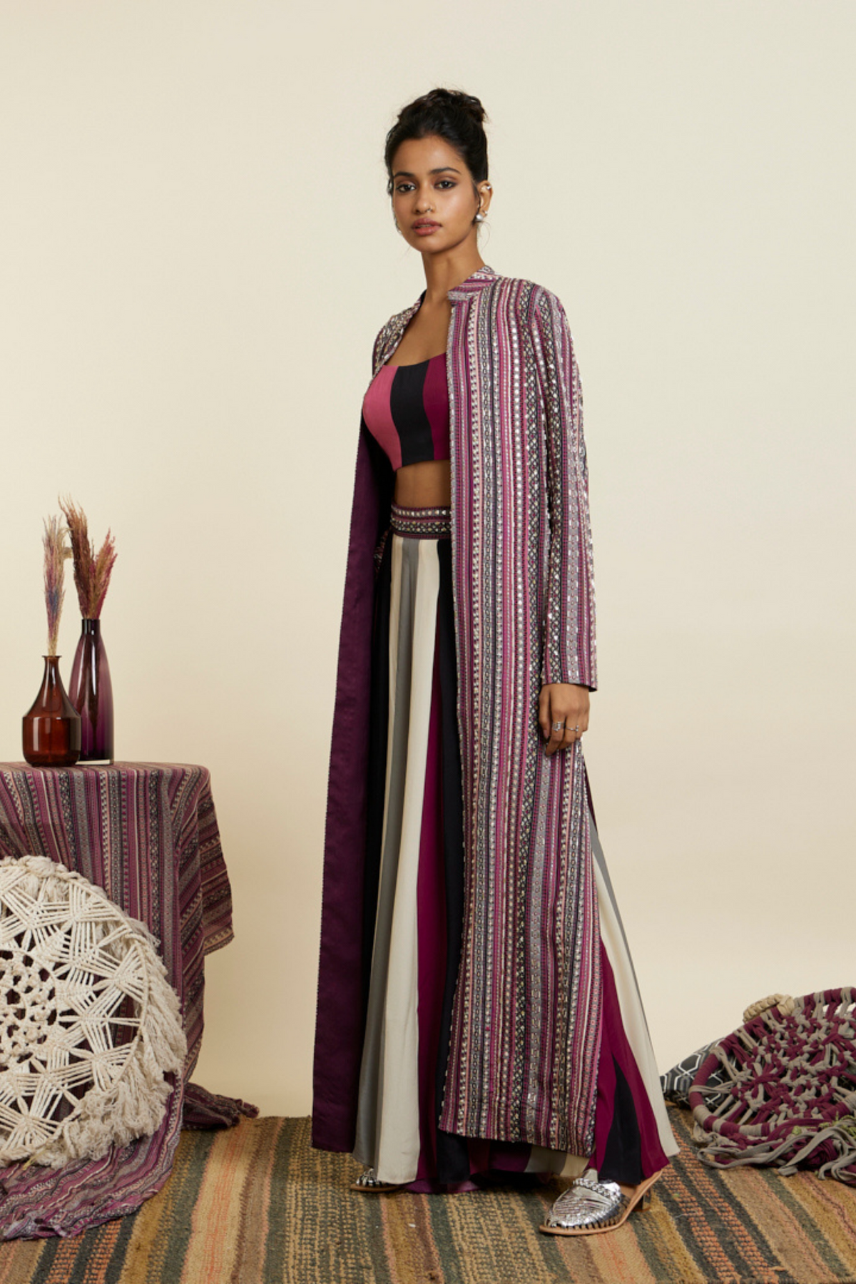 Merlot Boho Embellished Cape Set